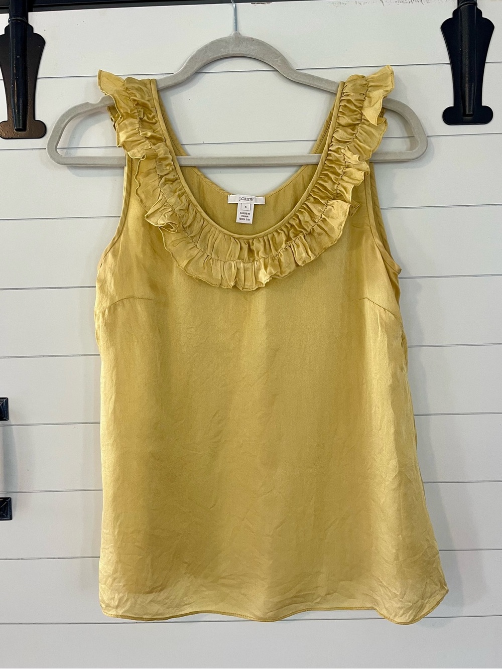 J. Crew Silk Yellow Ruffle Scoop Neck Tank Blouse Size 4